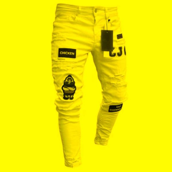 Jeans masculino Rapped Ripped Badge calçados estriados de calçados de hip-hop