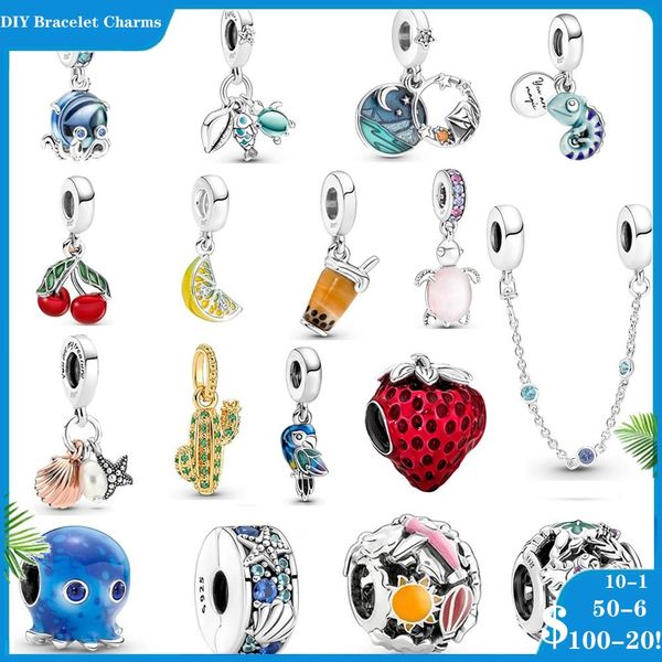 925 Silberperlen-Charms für Pandora-Charm-Armbänder, Designer für Frauen, Ozeanqualle, Muschelkirsche