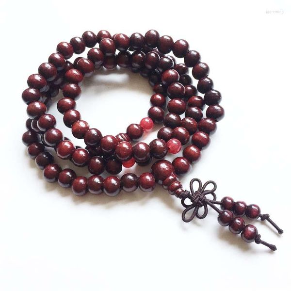 Strang 8MM natürliches Sandelholz buddhistischer Buddha Holz Gebetsperlen Knoten rotes Ebenholz Unisex Männer Armbänder Armreifen für Frauen Geschenk