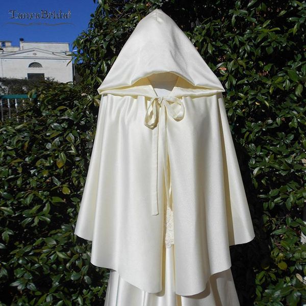 Avvolge Giacche Mantello da sposa in raso di seta avorio Mantella da sposa Giacca con scialle da sposa Accessori con cappuccio Bolero corto Taglia libera DJ076