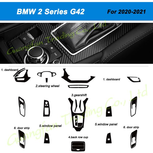 3D/5D fibra de carbono interior do carro console central capa mudança de cor moldagem adesivo decalques para BMW Série 2 G42 2020-2021