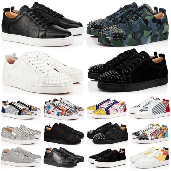 Abendschuhe Designer Low Herren Schwarz Weiß Camo Grün Glitzer Grau Nieten Leder Wildleder Herrenmode Spikes Büro Karriere Hochzeit Trainer Schuh Sneakers 35-47