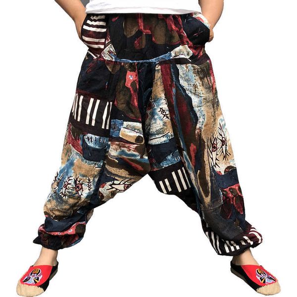 Erkekler Pantolon Bol Pamuk Keten Erkekler Kadınlar Harem Pantolon Hip Hop Geniş Bacak Pantolonlar Sıradan Gevşek Vintage Nepal Tarzı Pantolon Pantalon Hombre W0325