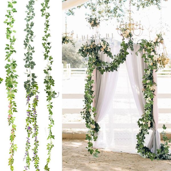 Dekorative Blumen Simulationsblätter Blumen Weinrebe künstlich grünes Rattan Ivy Lebendige falsche Pflanze für Hausgarten Dekor Wedding Party Wand