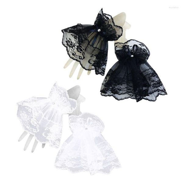 Brincos de colar Set Women Mulheres mangas de braço falsificado Pleased Flower Lace Wrist Horn Buzes Luvas destacáveis