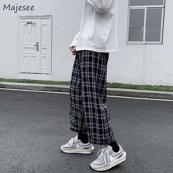 Мужские брюки повседневные брюки мужчины прямой уличная одежда Хараджуку в корейском стиле клетчатого клетчатого клетчатого клетчатого клетчатого клетчатого талию брюки.