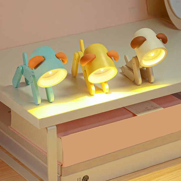 Luci notturne Mini Cartoon Night Light Lampada da tavolo a LED Cute Pet Dog Deer Shape Lampada da notte per bambini Decorazioni per la camera da letto Lampada da comodino Regali di Natale P230325