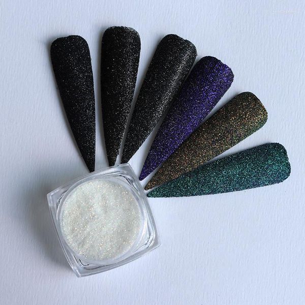 Nagelglitzer, 1 Box, Schwarz, Weiß, Kunst, Zuckerpulver, glänzender Sternenpullover, Staub, Wolle, Süßigkeiten-Effekt, Nägel, Chrompigment