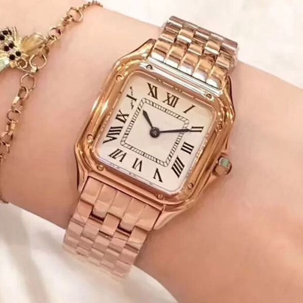 Lady Rechteckige Quarzuhr Edelstahl Schiebende Schnalle Damen Gold Uhren Sapphire Luminous Watch Montre de Luxe Designer Armbanduhr Valentinstag Geschenk