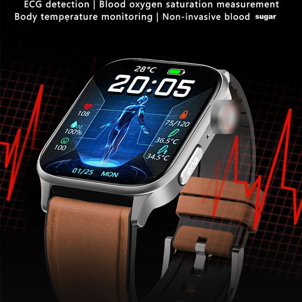 Orologi intelligenti non invasivi per lo zucchero nel sangue Orologio intelligente da uomo sano per anziani da 1,92 pollici con monitoraggio della pressione sanguigna della temperatura corporea Monitoraggio della chiamata bluetooth smartwatch