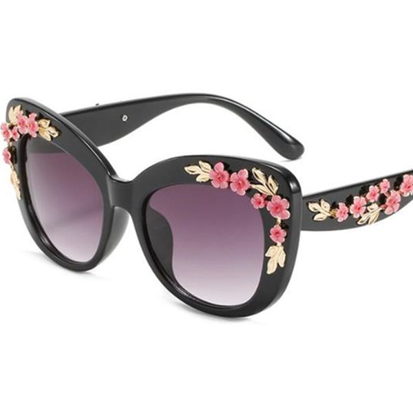 Damen-Sonnenbrille, Retro-Cat-Eye-Sonnenbrille, Anti-Uv-Brille, Blumenmuster, Übergröße, Rahmen, Brille, Ornamental