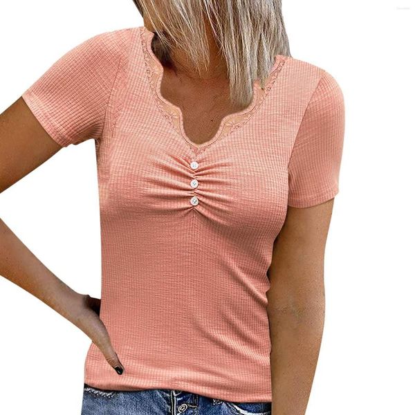 Camicette da donna Camicia casual tinta unita da donna Top con scollo a V Bottoni Corti Confezione S Camicie alte da donna in raso