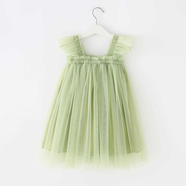 Mädchen Kleider Sommer Neue Baby Mädchen Kleidung Einfarbig Hohe Qualität Fliegende Ärmel Mesh Slings Baby Kleider Niedliche Prinzessin Ballkleid Rock