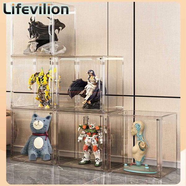 Aufbewahrungsboxen, Behälter, Vitrine, staubdicht, transparent, Aufbewahrungsbehälter, Behälter, Organizer, Tasche, Showbox für Figuren/Spielzeug/Sammlerstücke/Gundam/Automodell/Lego P230324