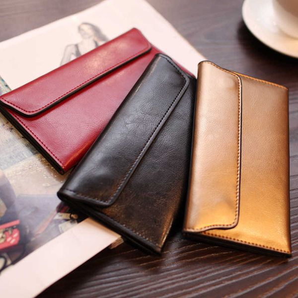 Brieftaschen echte Leder Frauen Wallet Wallet Long Style Fashion Ladies Clutch Wallets Luxus rotes Designer HaSp Money Bag Card Halter Telefon Geldbeutel G230327