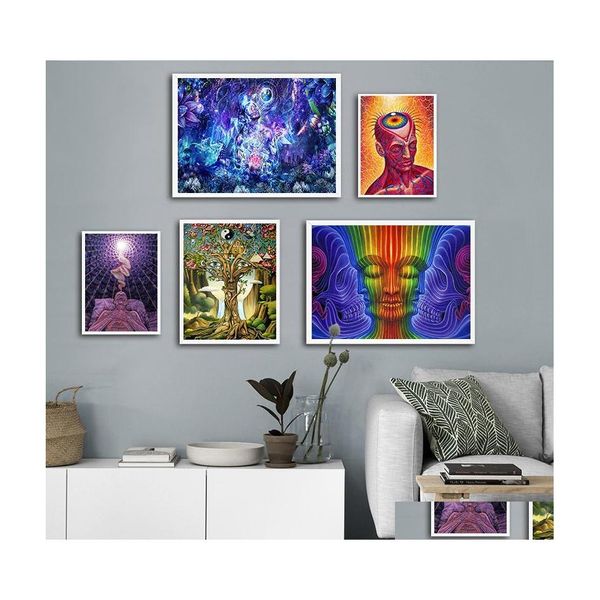 Schilderijen Alex Gray Trippy Boom Leven Modar Foto's Moderne woningdecoratie Muurkunst Canvas Prints Schilderij Slaapkamer Poster Drop Deliv Dhzik