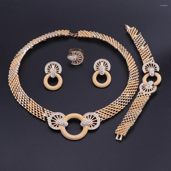 Ensemble de boucles d'oreilles et collier OEOEOS, couleur or, Bracelet de dubaï, bague de mariage nigérian, bijoux turcs en cristal de mariée