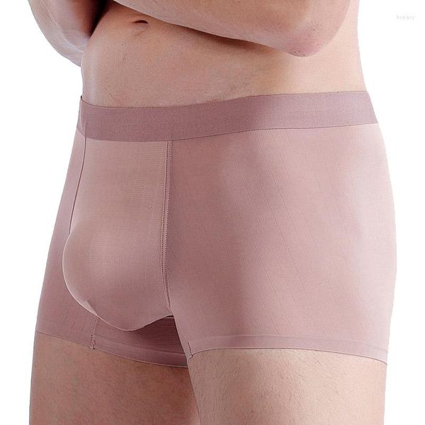 Mutande 4 Pz / lotto Uomo Boxer Set di biancheria intima setosa senza cuciture Mutandine maschili Sexy Pantaloncini tascabili trasparenti ultrasottili per pene