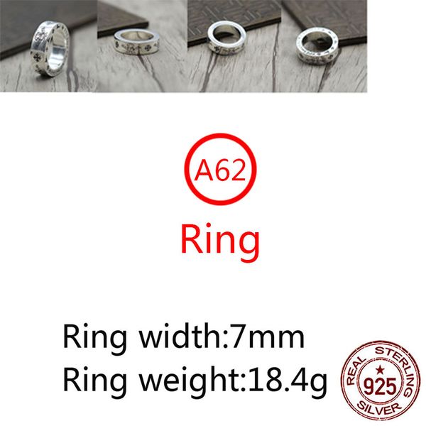 A62 S925 Anello in argento sterling Moda retrò Personalità Teschio Croce Fiore Lettera Net Rosso Versatile stile punk Gioielli Regalo per l'amante