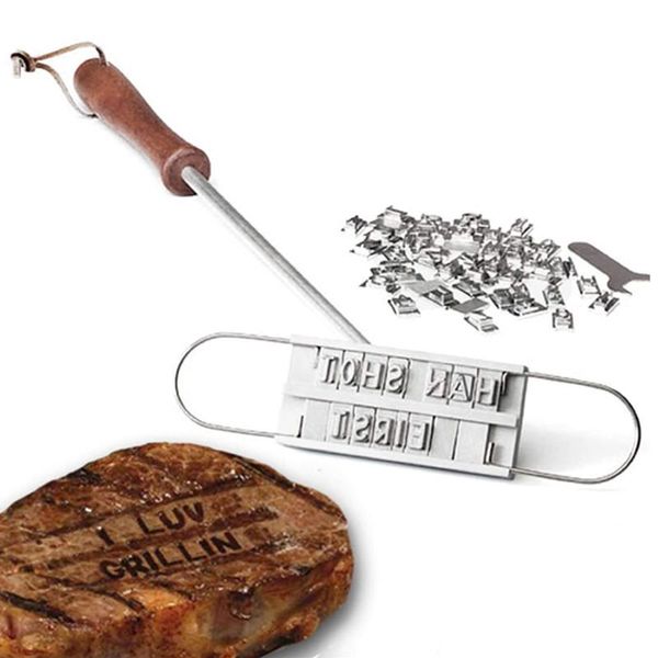 Strumenti Accessori Ferro da stiro per barbecue con lettere intercambiabili Creativo Barbecue Bistecca Hamburger Nomi Press Tool Outdoor Personalizzato Gri