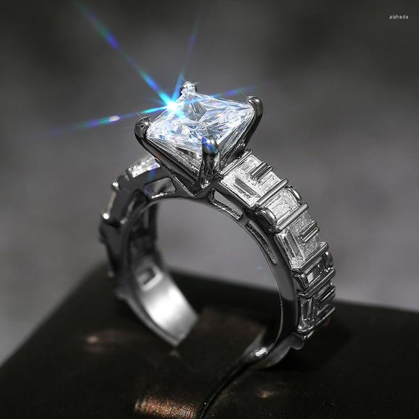 Anéis de casamento Classic Solitaire Band Anel para mulheres geométricas geométricas brilhantes de zircônia de zircônia de alta qualidade jóias de luxo feminino