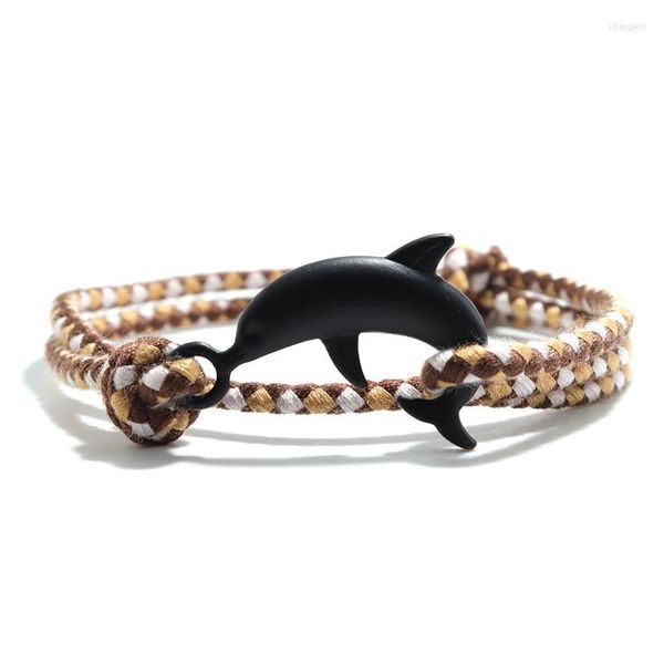 Braccialetti con ciondoli Corda di cotone Uomo Donna Doppio strato Gancio facile Delfino Braslet Homme Oceano Animale Macram Brazalete Regalo regolabile