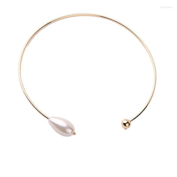 Charkers Chokers coreanos simples colar de pérolas acrílicas clássicas de cobre aberto para mulheres acessórios de vestido de noiva jóias de moda chokersc