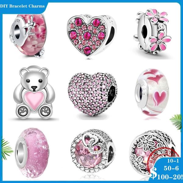925 Silberperlen Charms für Pandora Charm Armbänder Designer für Frauen Rosa Liebe Blütenblatt Schmetterling Herz Zirkonia Perlen geeignet