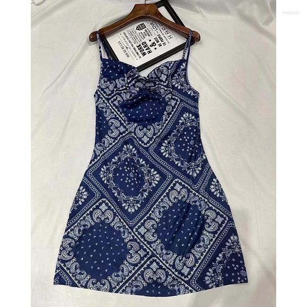 Vestidos casuais verão Paisley Bandana Bandana Dress Fashion feminino 2023 Spagetti tiras sem costas Vestidos y2k roupas