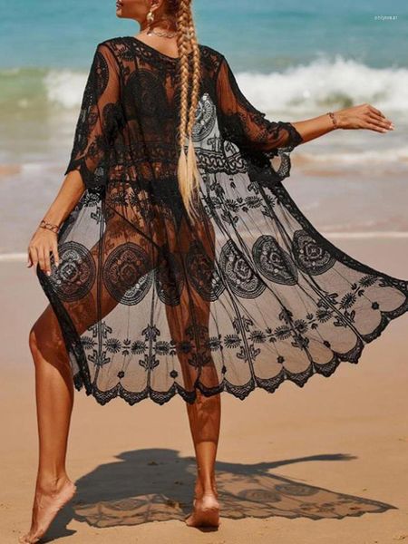 Costumi da bagno da donna Jastie Bohemian Beach Bikini Cover Up Tunica Pareo Crochet Lace Donna Summer Holiday Protezione solare Cardigan Top