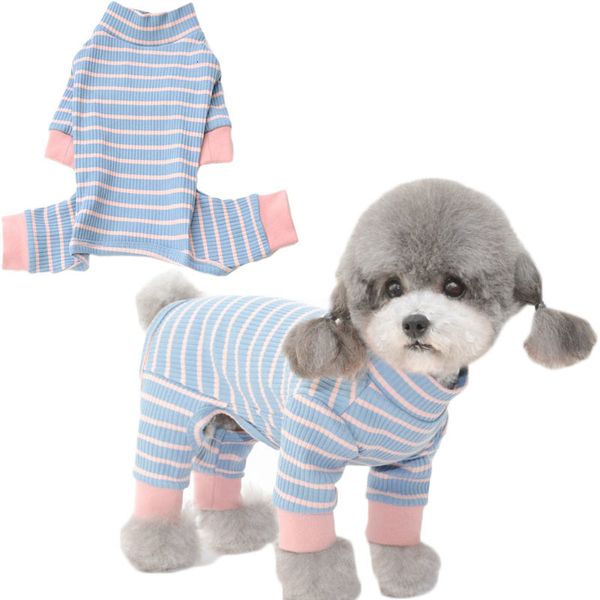 Hundebekleidung Streifen Hundekleidung Katzenoverall Hoher Kragen Langarm 4-Beine-Hemd Sweatshirt Pyjamas für kleine Hunde Mops Nachtwäsche Overalls XL 230327