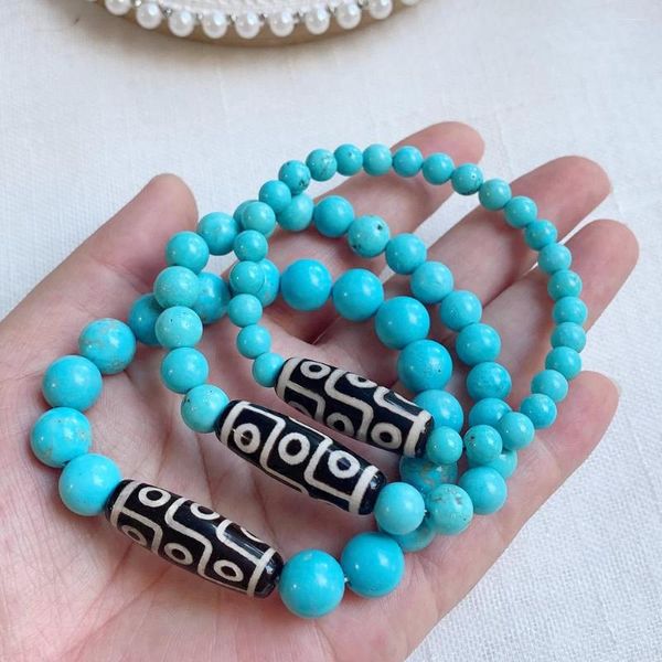 Cura de fita Natural Tibetan dzi Agates Bracelets vintage Nove olhos Buda Oração encantos em torno de azul azul pulseira de miçangas