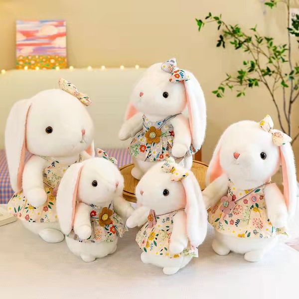 Пасха Новая кролика плюшевая кукла плюшевая игрушка милое цветочное печатное платье маленькое кролик с царапиной кукла кукла Куклы Подарок