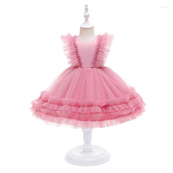 Kız Elbiseler Tatlı Bebek Kız Beading Tutu Elbise Toddler Ruffles Prenses 1. Doğum Giyim Çocuk Moda Yaz Vestido