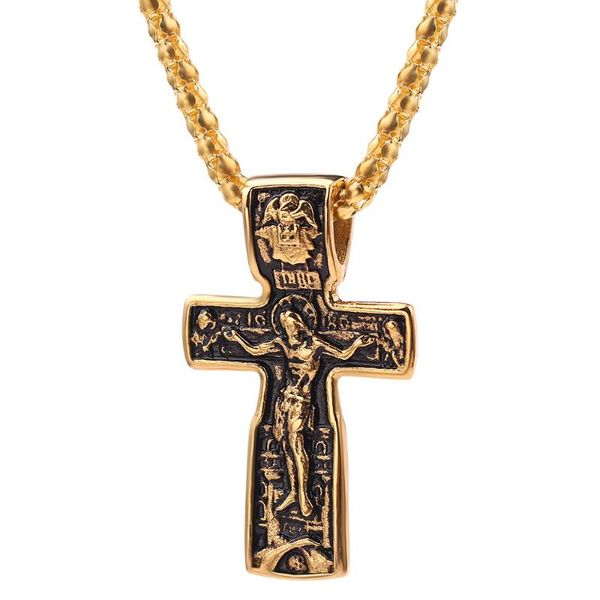 Colares pendentes Colar cruzamento colar de colar ortodoxo jóias cristãs cor de ouro inri crucifixo Men charme longa cadeia