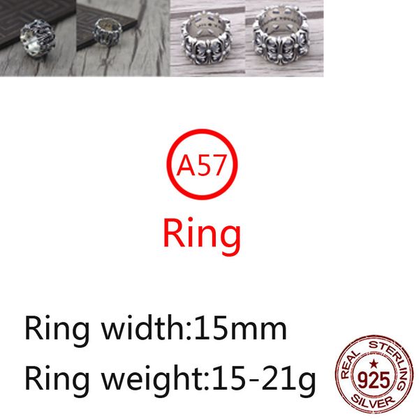 A57 Ring aus S925-Sterlingsilber, modisch, Retro, Persönlichkeit, Ausschnitt, dick, Kreuz, Blume, Buchstabe, Netz, Rot, vielseitig, Punk-Stil, Schmuck, Geschenk für Liebhaber