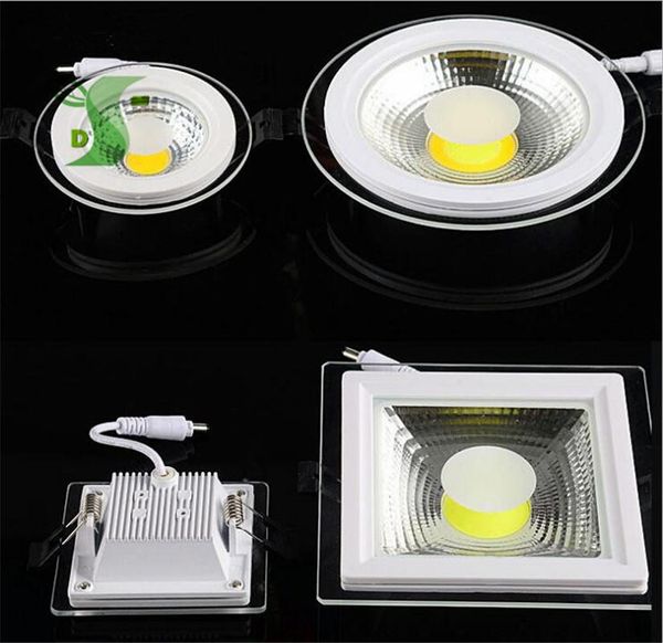 Downlights 5W 10W 15W COB Downlight Einbauglasabdeckung Dimmbare Panelleuchte AC85-265V Runder/quadratischer Spot Drei Farbwechsel