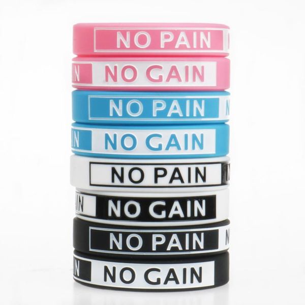 Charm Armbänder 2 teile/los No Pain Gain Fitness Silikon Armbänder Gym Sport Band Für Männer Frauen