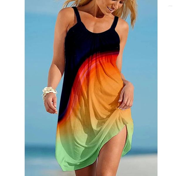 Casual Kleider Sommer 3D Druck Sexy Frauen Strand Kleid Hawaii Boho Oansatz Ärmellose Kleidung Vintage Beachwear Weibliche Party Tragen
