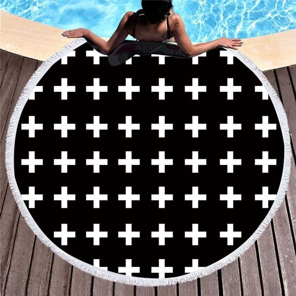 Havlu Siyah Büyük Yuvarlak Plaj Yetişkin Çember Mikrofiber Yumuşak Banyo Püsküllü 150cm Goblen Suncreen Battaniye Ev Dekor