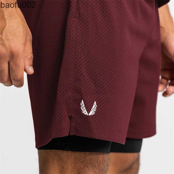 Shorts masculinos dupla camada 2 em 1 fitness homens shorts 2022 verão novo dreno rápido de cinco pontos de 8 caracteres calças de basquete estampadas w0327