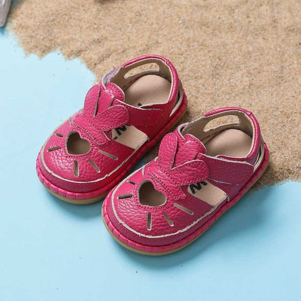 Sandalen Sommer Säuglingssandalen Baby Mädchen Antikollisions-Kleinkindschuhe Liebe Weiche Unterseite Echtes Leder Kinder Kinder Strandsandalen