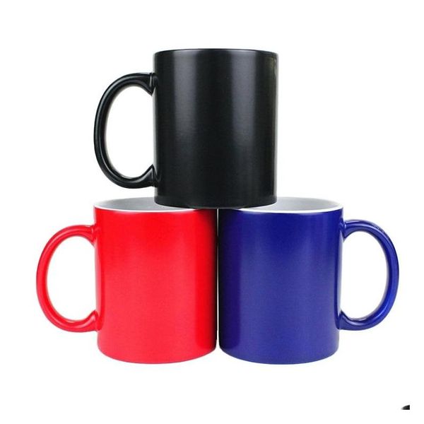 SUBlimação em branco 11 oz de cor alteração de café mágico caneca de cerâmica sensível ao calor Copo de leite em branco Delive Dhopd