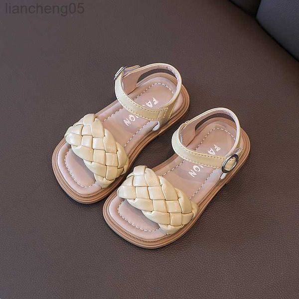 Sandali Sandali per bambini Scarpe da bambino Ragazza Estate intrecciato Vacanza Punta quadrata Carino Beige Giallo 21-36 Pu Moda Bambini Cursori W0327