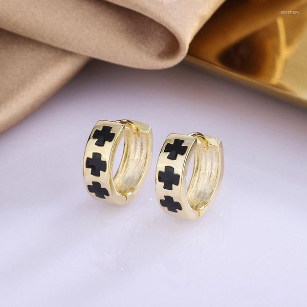 Creolen Hip Punk Für Männer Schwarz Kreuz Schmuck Gold Farbe Geschenk Schmuck Damen Accessoires Großhandel KBE360