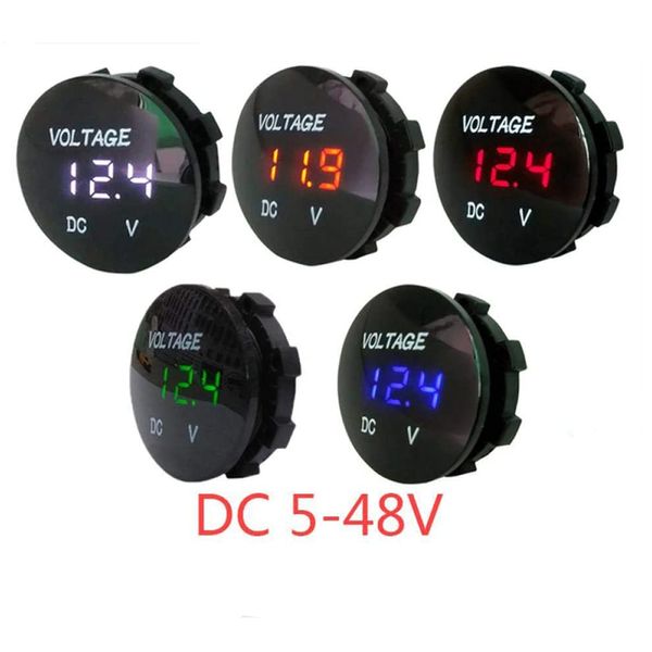 Mini misuratore per motocicletta impermeabile rotondo per motoscafi DC5V-48V Pannello LED Voltmetro digitale Tester Monitor Display Voltmetro