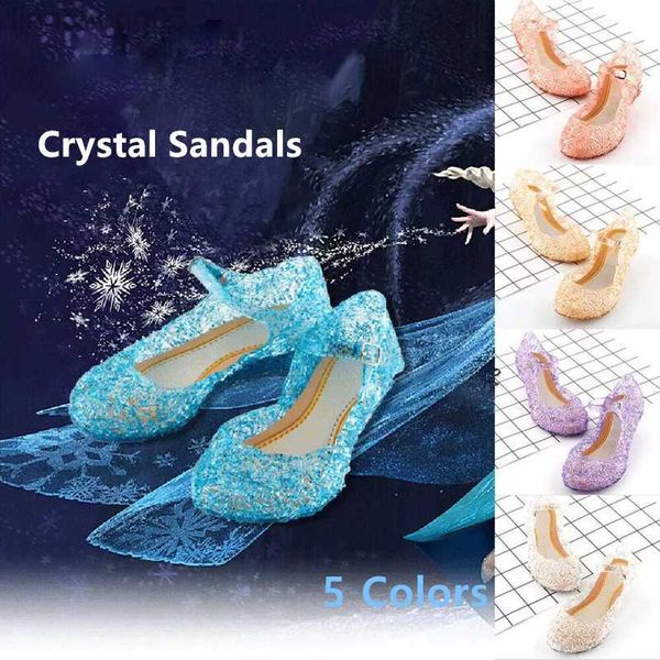 Sandálias infantil garotas casas de cristal sandálias princesa azul halloween carnaval de carnaval de festa de dança sapatos de praia de salto alto w0327