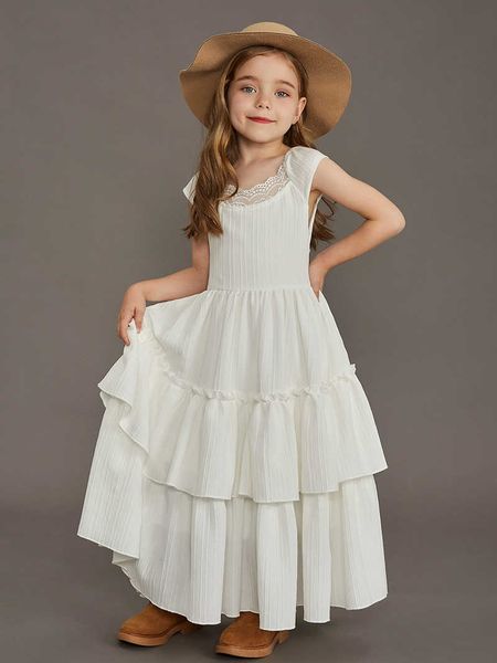 Abiti da ragazza New Baby Kids Flower Girls Abiti da sposa Ragazze Lace Ruffles Layered Princess Party Dress Abiti per adolescenti per 6 8 10 12 anni