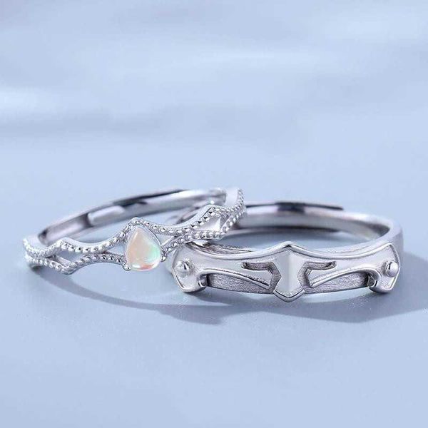 Bandringe Prinzessin und Ritter Mondstein Engel Teufel Paar Ringe einfach schwarz weiß Student Geschenke Unisex Schmuck für Verlobung Mithelfer Z0327