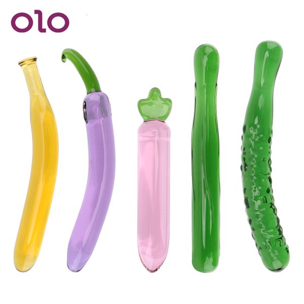 Dildos/Dongs OLO Glas Anal Plug Bananendildo Obst Gemüse Künstlicher Penis Butt Plug Erotische Auberginendildos Sexspielzeug für Männer Frauen 230327